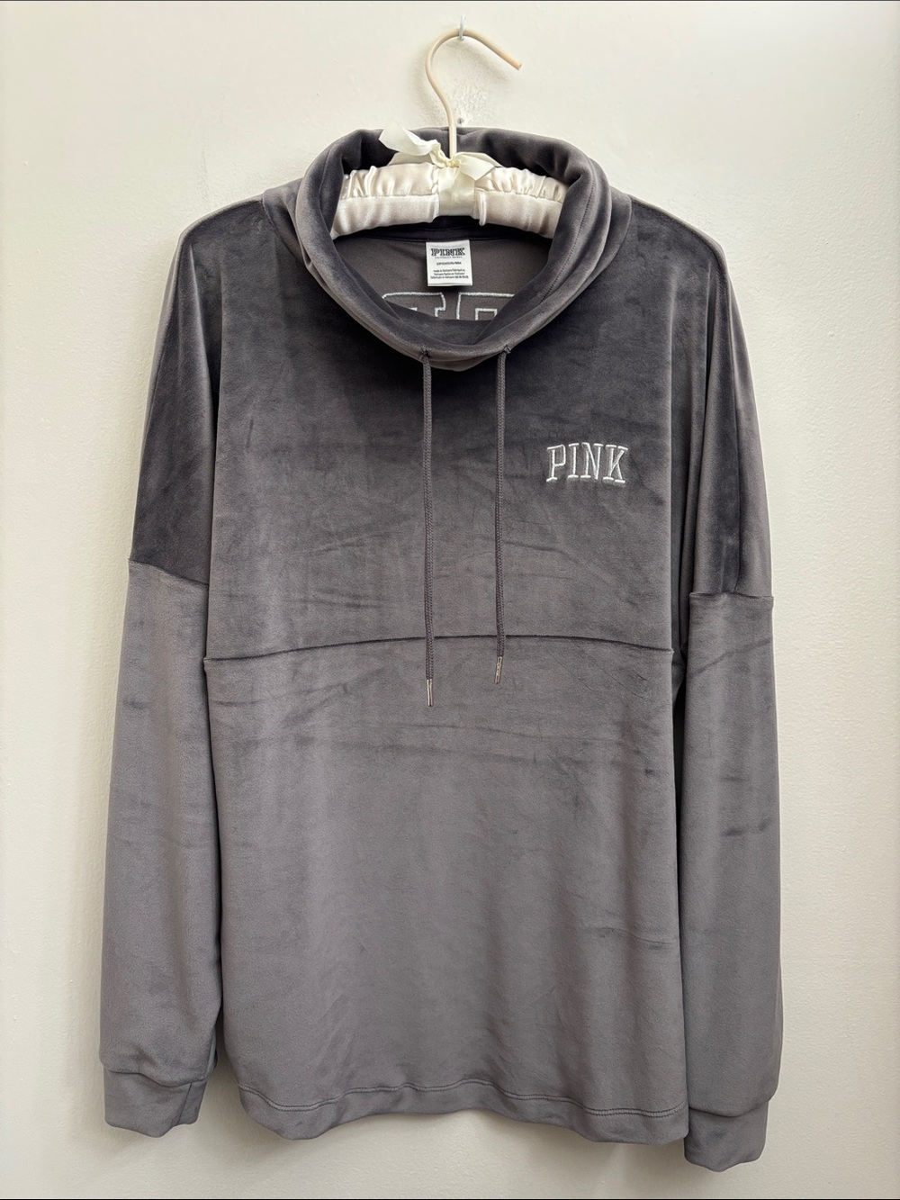 PINK Victoria's Secret Gray Plush Cowl Neck Pullover
